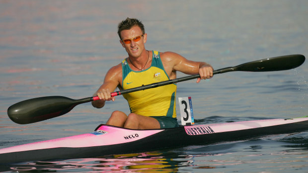 Nathan Baggaley during the men’s K-1 class 1,000 metre final on August 27 during the Athens 2004 Olympic Games.