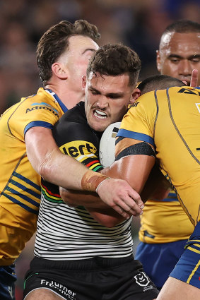 The Panthers halfback putting his body on the line during last year’s grand final.