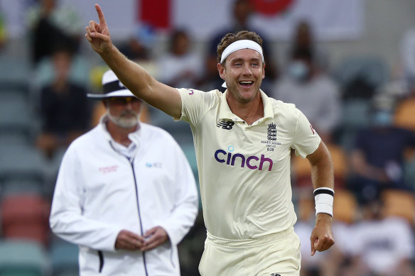 Stuart Broad takes a wicket during last year’s Ashes in Australia.