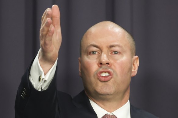 Treasurer Josh Frydenberg during a press conference at Parliament House in Canberra.