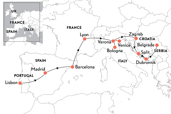 This Europe trip by rail passes through eight countries.