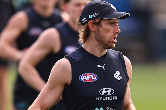 Nick Haynes trains with Carlton on Thursday.