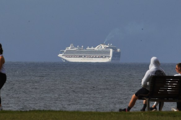 The Ruby Princess circles off the coast from Sydney.