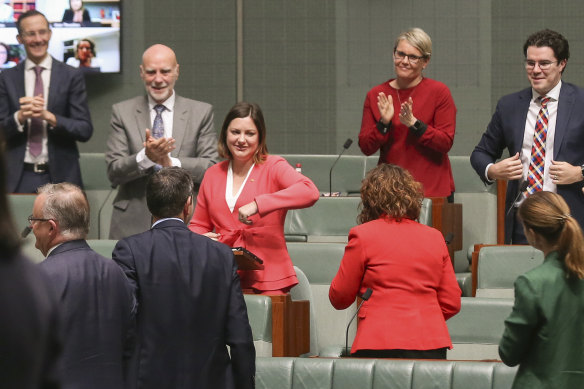 The newest MP, Kristy McBain of Eden-Monaro, has to settle for a new kind of congratulations for her maiden speech.