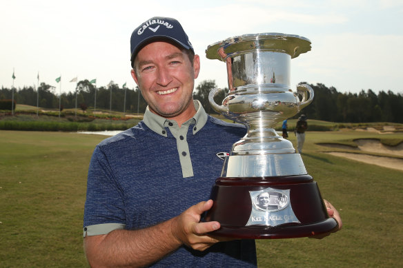 Josh Younger with the Kel Nagle Trophy after winning the NSW Open yesterday.