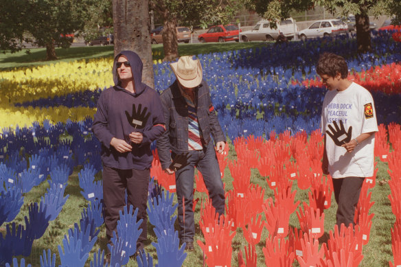 U2 at the Sea of Hands display in support of native title in Australia.