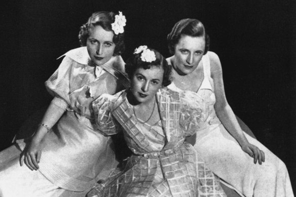This promotional photograph for the inaugural Black & White Ball appeared in the home magazine in 1936. From left Enid Hull, Anne Gordon and a young Nola Dekyvere.
