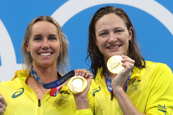 Emma McKeon and Cate Campbell collected gold in the women’s 4x100m freestyle relay. 
