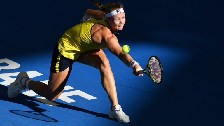 In form: World No.9 Kiki Bertens in action at the Brisbane International. 