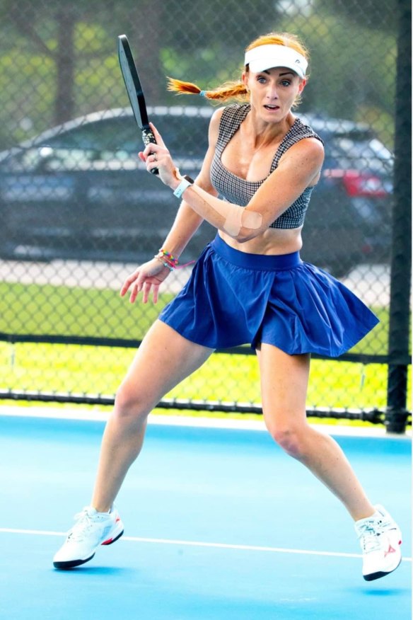 Pickleballer Sarah Burr in action.