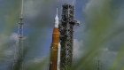 The new NASA moon rocket on a launch pad at the Kennedy Space Centre.