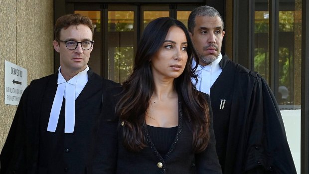 Antoinette Lattouf, flanked by her barristers Philip Boncardo (left) and Oshie Fagir, leaves the Federal Court in Sydney on Wednesday.