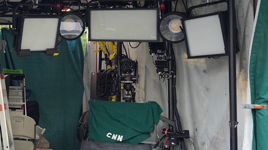 Le posizioni televisive coperte per la CNN nel North Lawn della Casa Bianca.