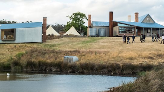 The team at Captain Kelly’s Cottage (at right) and the Shearers Quarters, on Tasmania’s Bruny Island. Says John Wardle: “As architects, we design, but the act of making is different.” 