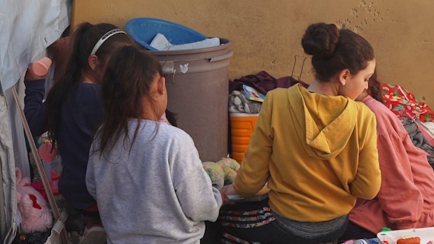 Australian girls in al-Roj camp on Wednesday.