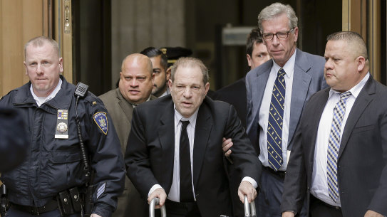 Harvey Weinstein hobbled into a New York court on a walker.