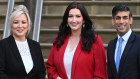 Northern Ireland’s First Minister Michelle O’Neill and Deputy First Minister Emma Little-Pengelly greet UK Prime Minister Rishi Sunak.
