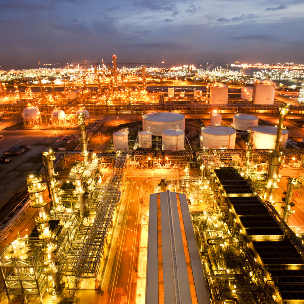 A petrochemical refinery on Jurong Island in Singapore. 