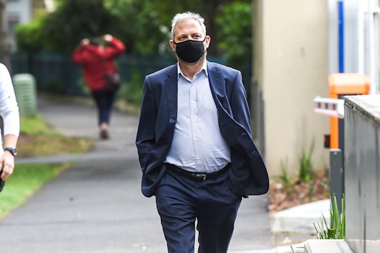 Chief Health Officer Brett Sutton arrives at the Coroners Court to give evidence to the inquest into 45 COVID-19 deaths St Basil’s aged cage home ni Fawkner.