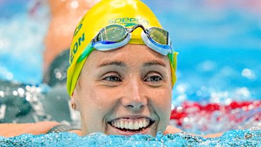 Emma McKeon after winning 50m freestyle gold on the final day of swimming in Tokyo.
