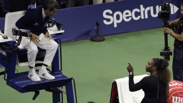 Livid: Serena Williams berated chair umpire Carlos Ramos through the straight-sets defeat.