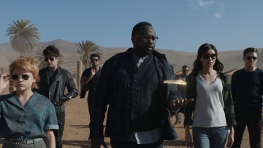 Sprite (Lia McHugh), Druig (Barry Keoghan), Kingo (Kumail Nanjiani), Phastos (Brian Tyree Henry), Karun (Harish Patel), Sersi (Gemma Chan) and Ikaris (Richard Madden).