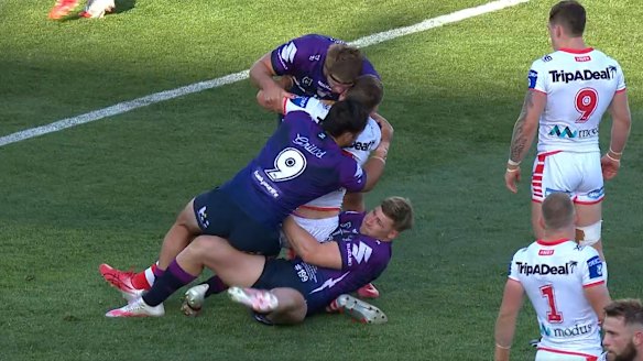 Max King's hip-drop tackle on Blake Lawrie.