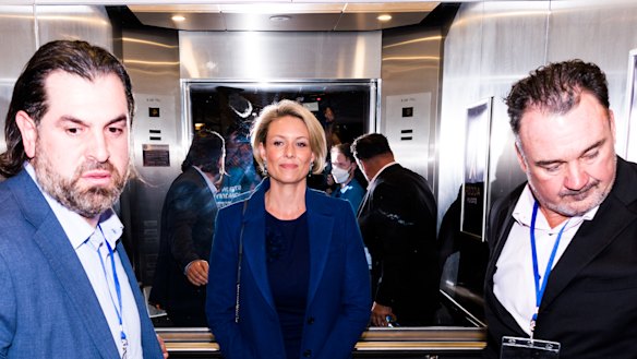 Warringah candidate Katherine Deves was whisked from the event by security.