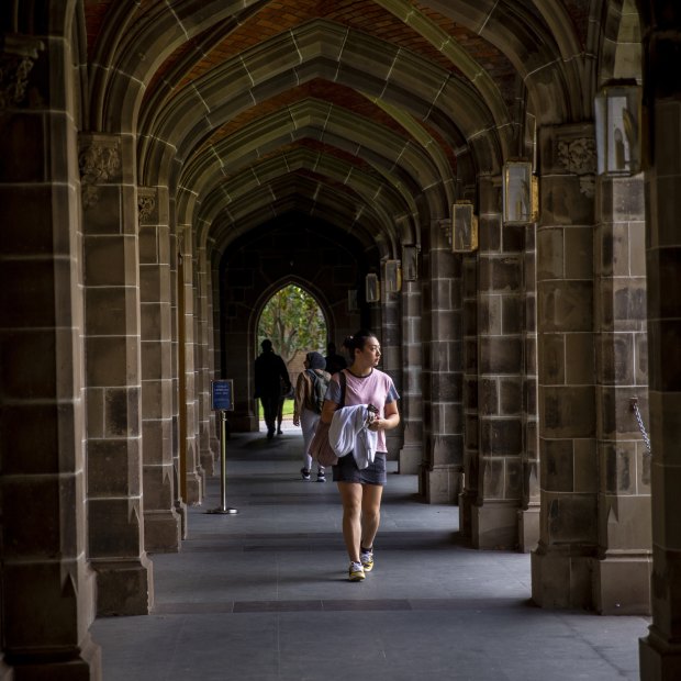 Many classes at Melbourne University are still exclusively online and the campus is quiet.