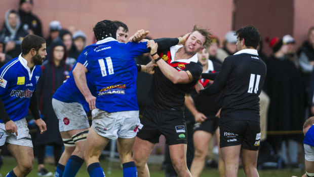 A fight breaks out in Gungahlin's upset of Royals.