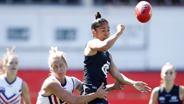 Darcy Vescio in action earlier this year against the Fremantle Dockers.