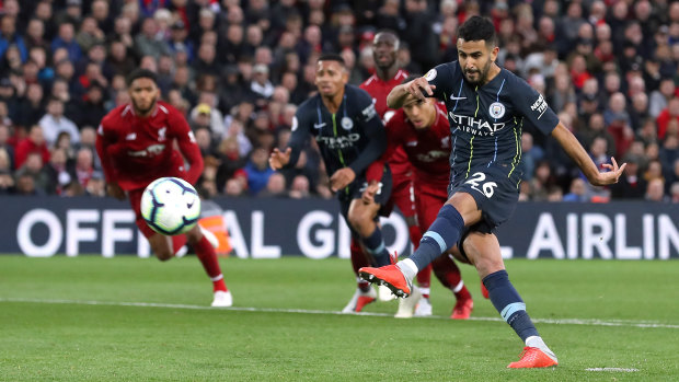 City's Riyad Mahrez misses a penalty on October 7 against Liverpool.