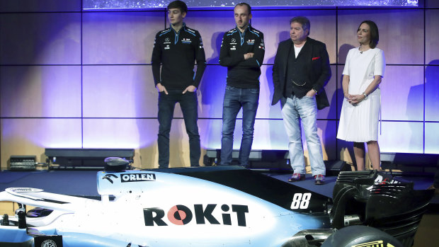 Image ready: Williams unveils the new livery FW42 with drivers George Russell and Robert Kubica, with chairman of Rok Corporation Jonathan Kendrick and Williams Formula One deputy team principal Claire Williams.