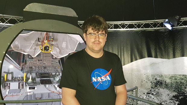 Archive film producer Stephen Slater at the NASA - A Human Adventure exhibit at the Queensland Museum.