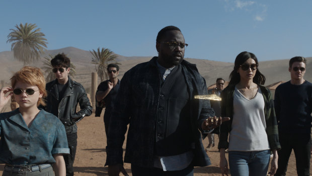 Sprite (Lia McHugh), Druig (Barry Keoghan), Kingo (Kumail Nanjiani), Phastos (Brian Tyree Henry), Karun (Harish Patel), Sersi (Gemma Chan) and Ikaris (Richard Madden).