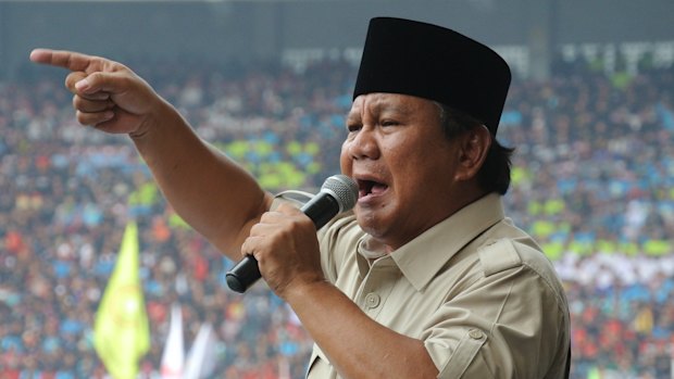 Prabowo campaigning unsuccessfully in Jakarta's central stadium for the 2014 presidential election.