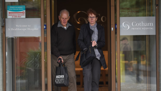 Richard and Pat Wood leaving hospital on Tuesday.