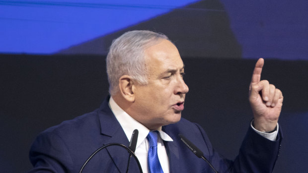 Benjamin Netanyahu, Israel's prime minister, speaks at the Likud party headquarters in Tel Aviv,