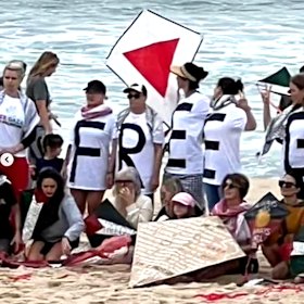 Palestine supporters used a kite flying festival at Bondi Beach to protest the war in Gaza.