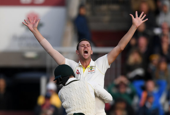 Josh Hazlewood claims the final wicket of Craig Overton to win the fourth Test to give the match – and the Ashes – to Australia.