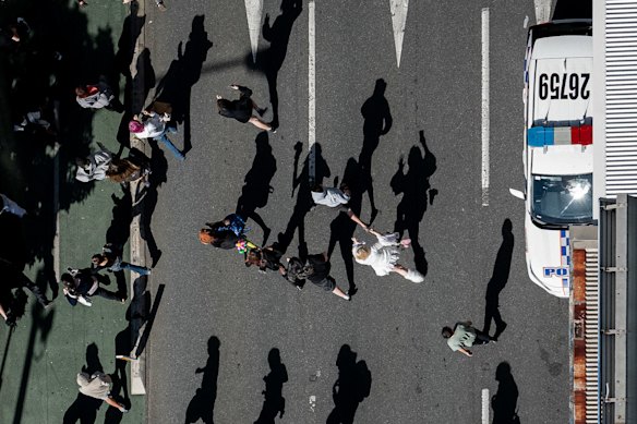 Scenes from the Brisbane Scientology speedrun on May 9.
