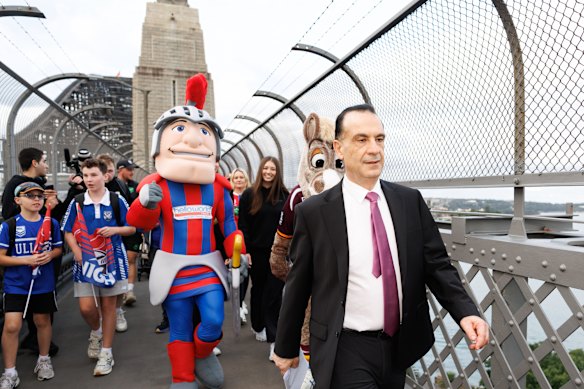 ARL Commission chairman Peter V’landys leads the NRL grand final fan march earlier this week.