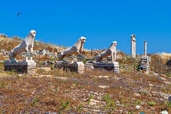 The ancient terrace of the lions at Delos island in Greece.