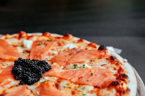 Italian pizza with premium black caviar.