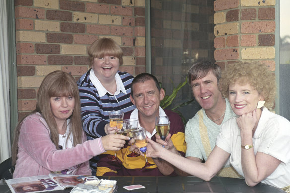 Gina Riley (Kim), Magda Szubanski (Sharon), Peter Rowsthorn (Brett), Glenn Robbins (Kel), and Jane Turner (Kath).