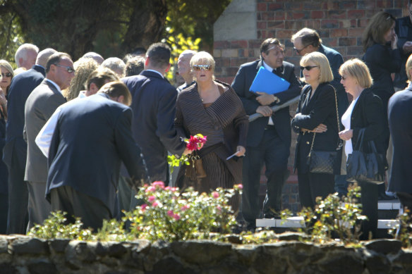 Judy Moran at the funeral of her husband Lewis. 