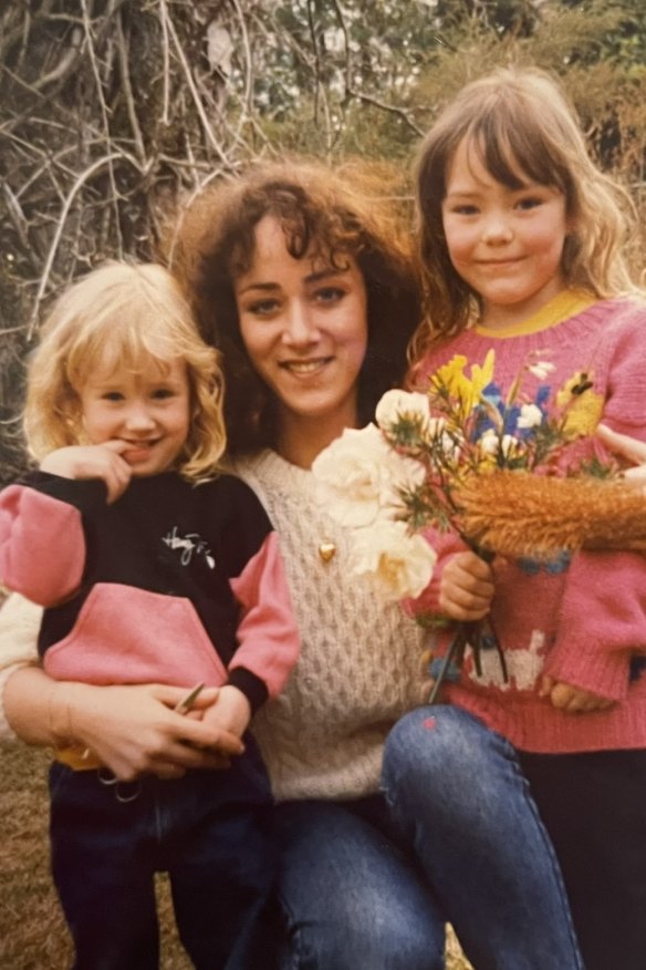 From left: the author, then aged two, with her mother and older sister Rhiannon in Sydney in 1989.