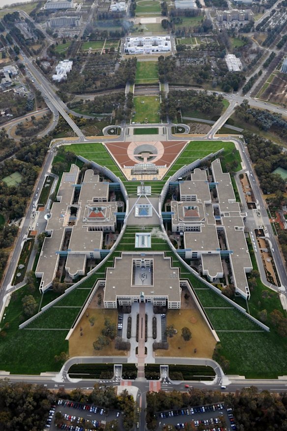 Parliament House opened on Capital Hill in 1988, moving from Old Parliament House, pictured top.