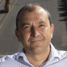 Patrick CEO Michael Jovicic, overlooking Port Botany, says a union dispute is delaying containers.