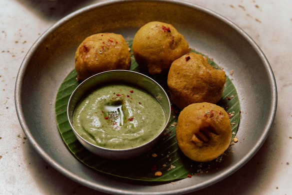 Bonda, a south Indian potato fritter that joins the Sri Lankan snacks.